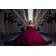 Off Shoulder Burgundy Quinceanera Dress Ball Gown Applique Corset Sweet 16 Vestido De 15 Anos With Bow